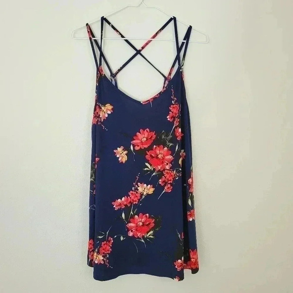 Papermoon Navy Floral Tank Criss Cross Straps 2X - Picture 3 of 5